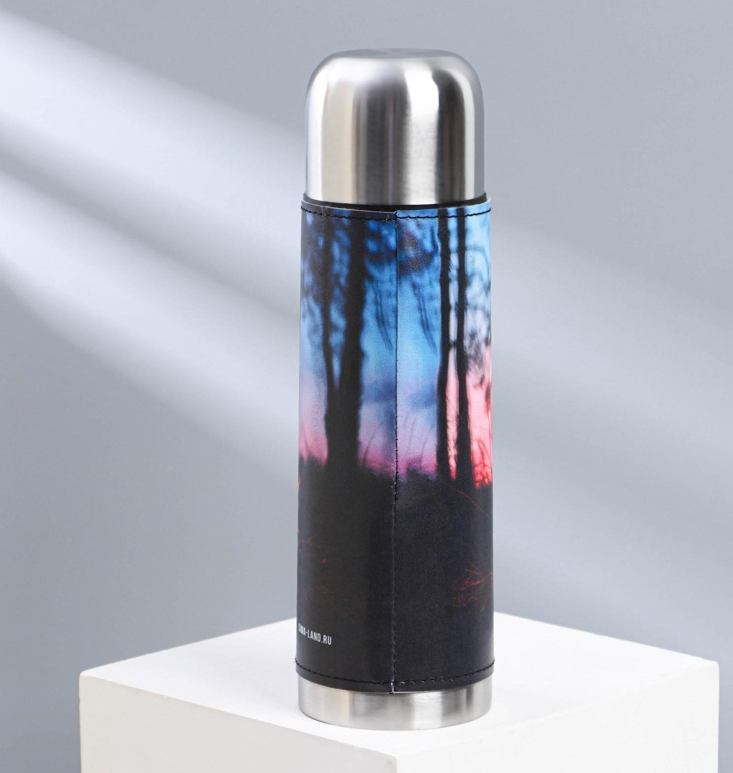 Термос «Огонь» в кожзаме, MODE FORREST, 750 мл, время сохранения тепла 6-12 ч