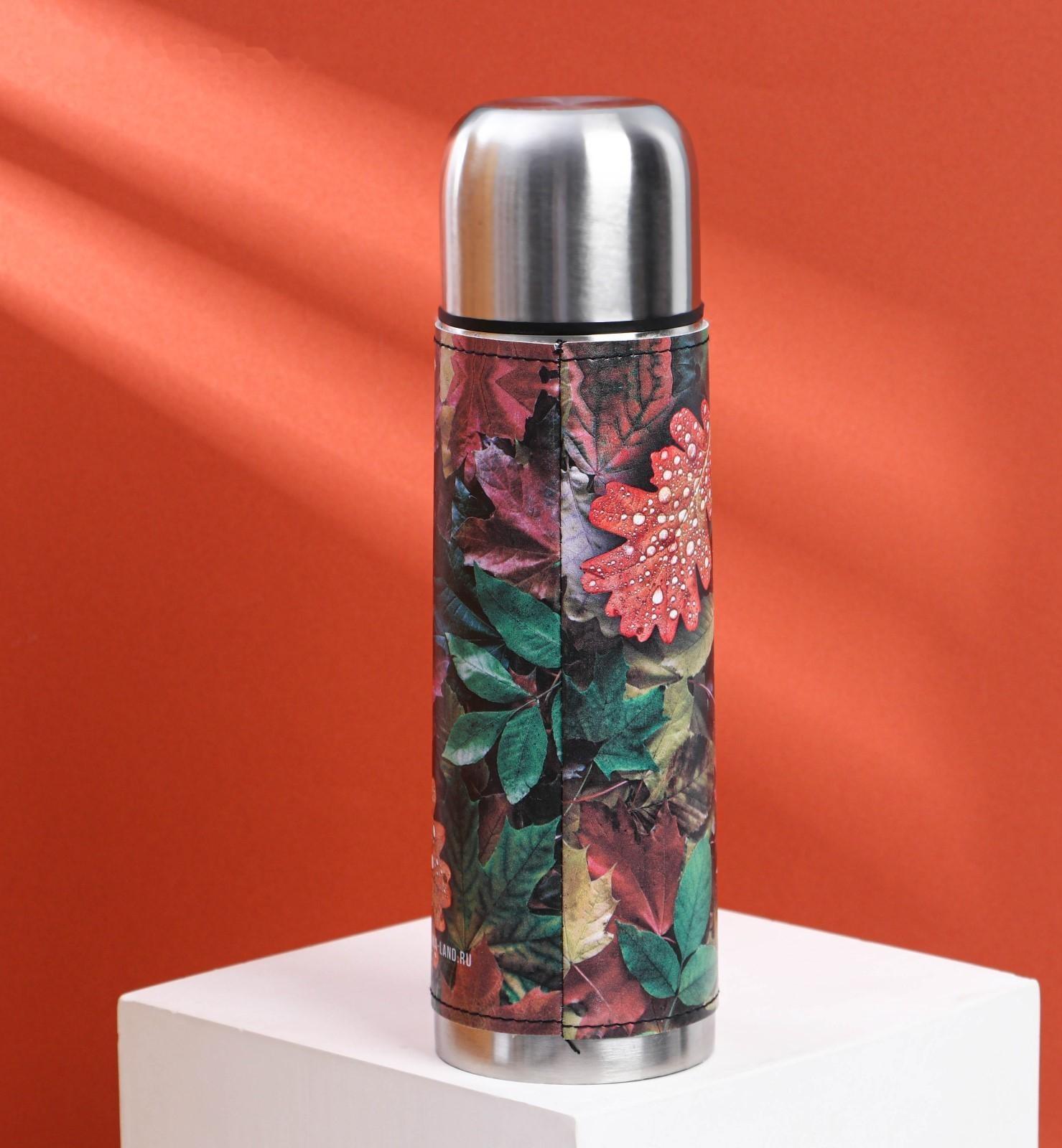 Термос «Листья» в кожзаме, MODE FORREST, 750 мл, время сохранения тепла 6-12 ч