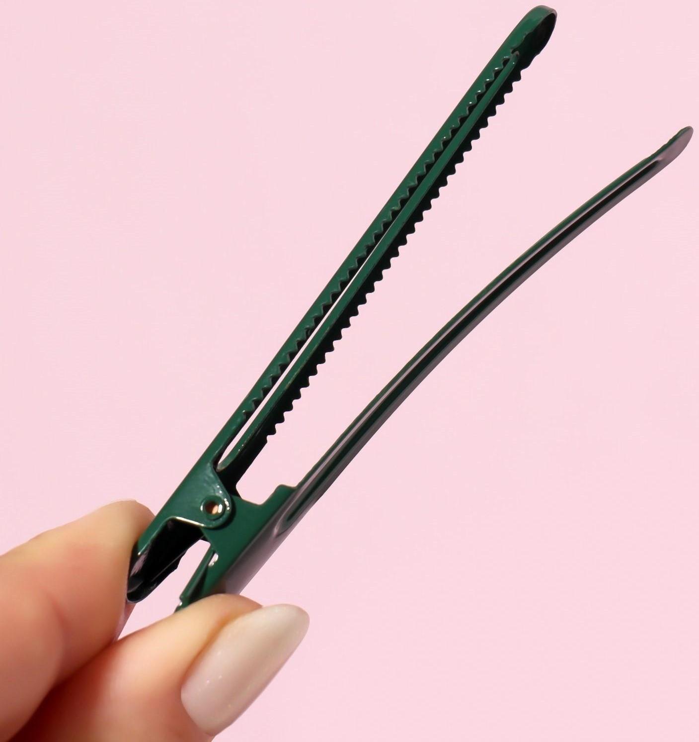 Зажимы для волос, 8 см, 2 шт, цвет тёмно-зелёный