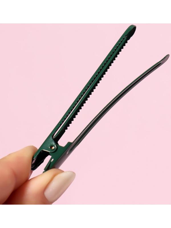 Зажимы для волос, 8 см, 2 шт, цвет тёмно-зелёный