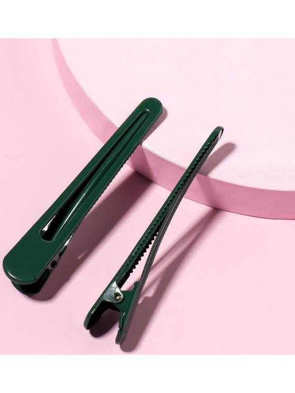 Зажимы для волос, 8 см, 2 шт, цвет тёмно-зелёный