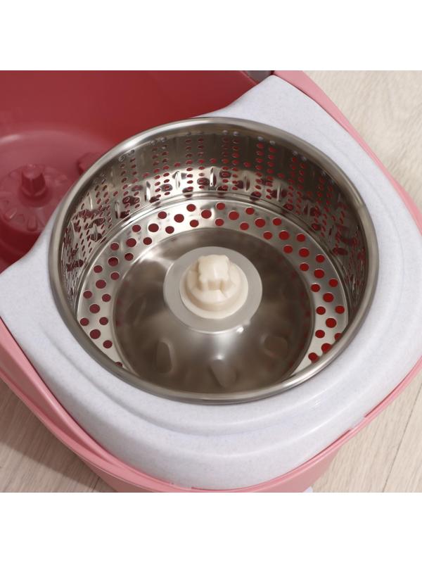 Швабра с отжимом и ведро с металлической центрифугой, 46,5×28,5×23,5 см, 10 л, телескопическая ручка 86-117,5 см, дополнительная насадка из микрофибры 15,5 см, цвет розовый