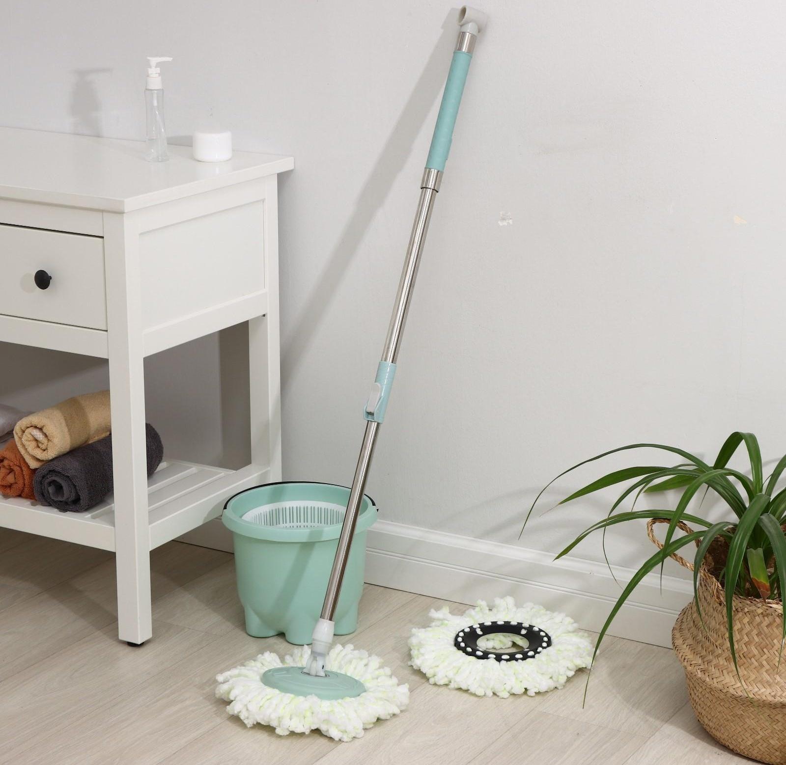 Швабра с отжимом и ведро с пластиковой центрифугой «Мини», 26×22 см, 7 л, телескопическая ручка 84-112 см, дополнительная насадка 15,5 см, цвет мятный