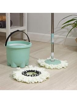 Швабра с отжимом и ведро с пластиковой центрифугой «Мини», 26×22 см, 7 л, телескопическая ручка 84-112 см, дополнительная насадка 15,5 см, цвет мятный
