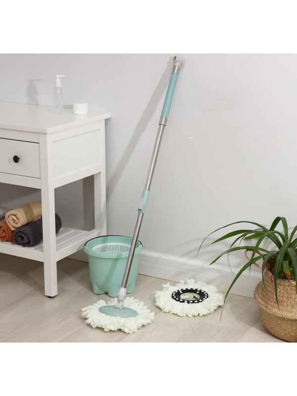 Швабра с отжимом и ведро с пластиковой центрифугой «Мини», 26×22 см, 7 л, телескопическая ручка 84-112 см, дополнительная насадка 15,5 см, цвет мятный