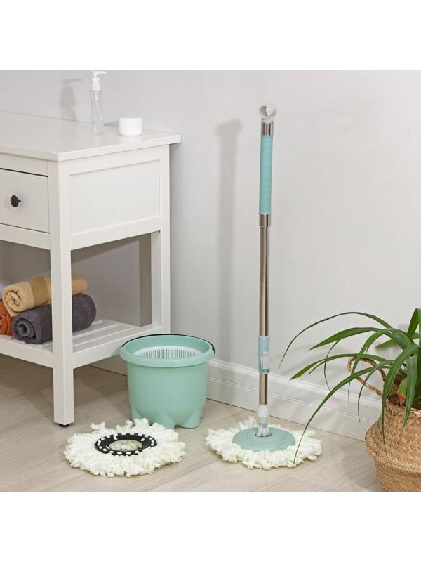Швабра с отжимом и ведро с пластиковой центрифугой «Мини», 26×22 см, 7 л, телескопическая ручка 84-112 см, дополнительная насадка 15,5 см, цвет мятный