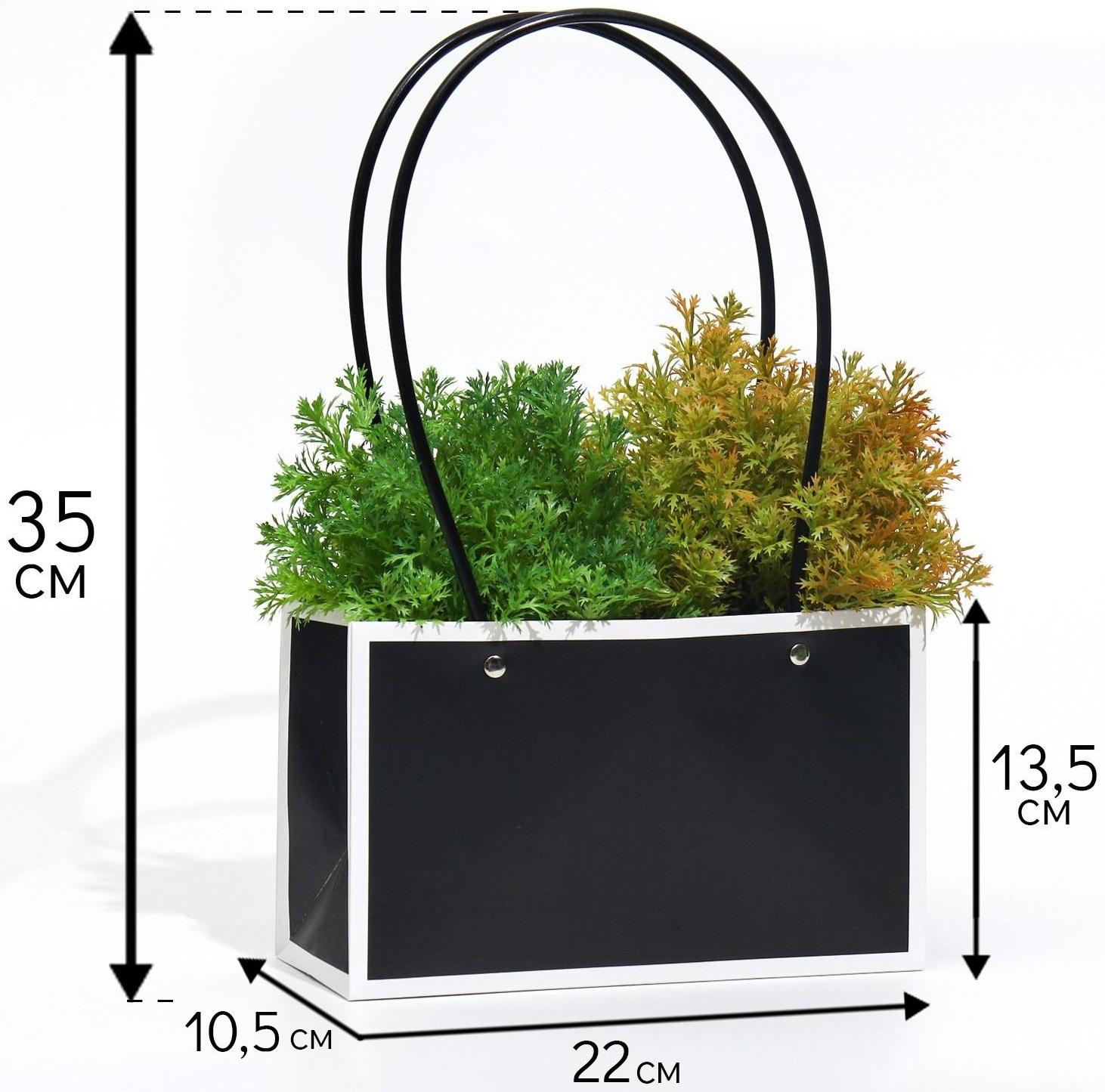Сумка для цветов черная влагостойкая, 22x10.5x13.5 см