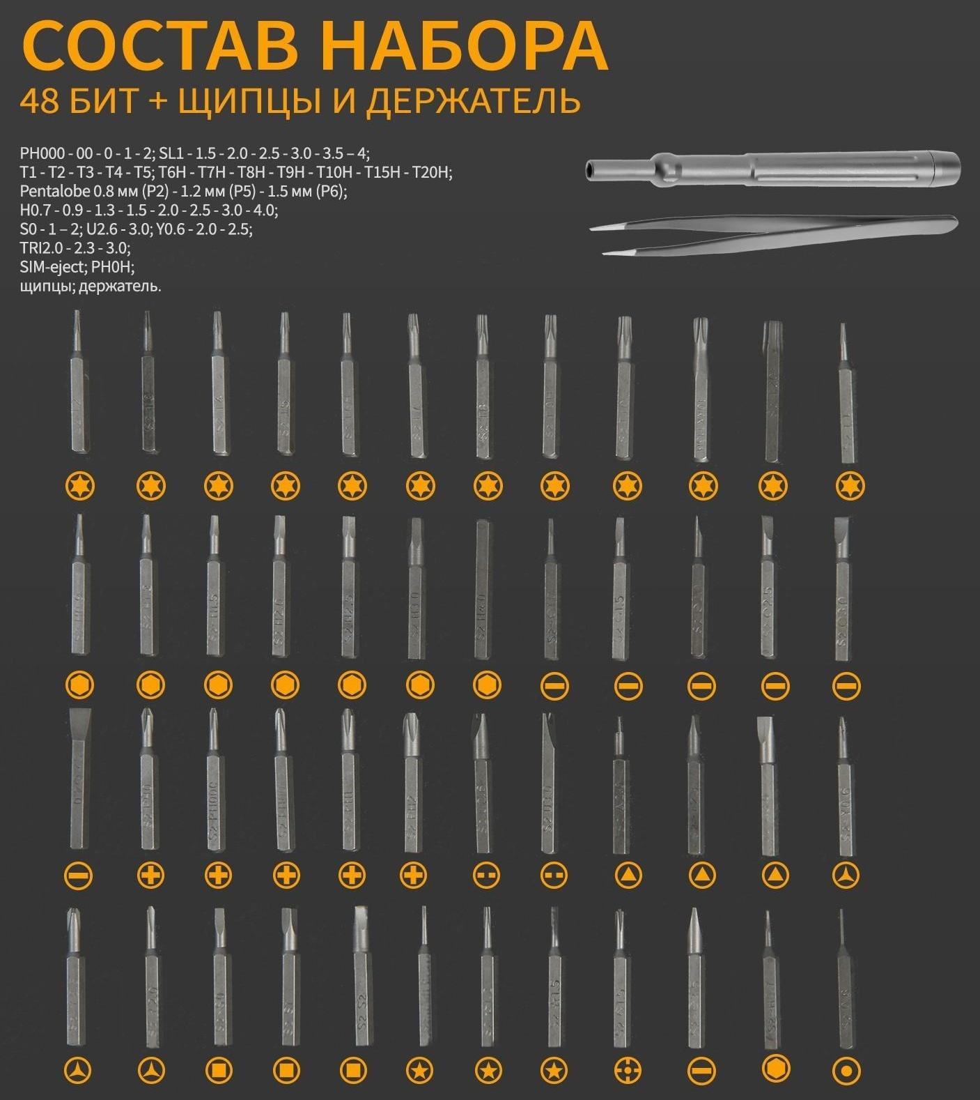 Набор для точных работ ТУНДРА, сталь S2, 50 предметов