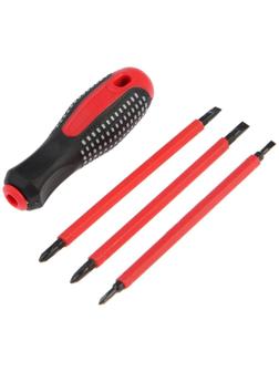 Отвертка диэлектрическая ТУНДРА, 2К рукоятка, двухсторонние биты 3 шт., до 1000 В