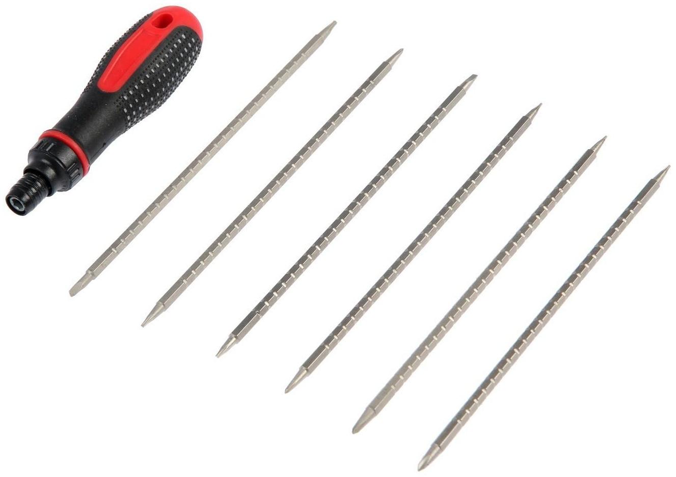 Отвертка комбинированная ТУНДРА, 2К рукоятка, реверс, двухсторонние биты 6 шт.