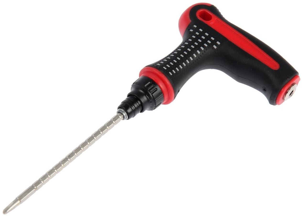 Отвертка комбинированная ТУНДРА, Т-образная 2К рукоятка, реверс, двухсторонние биты 6 шт.