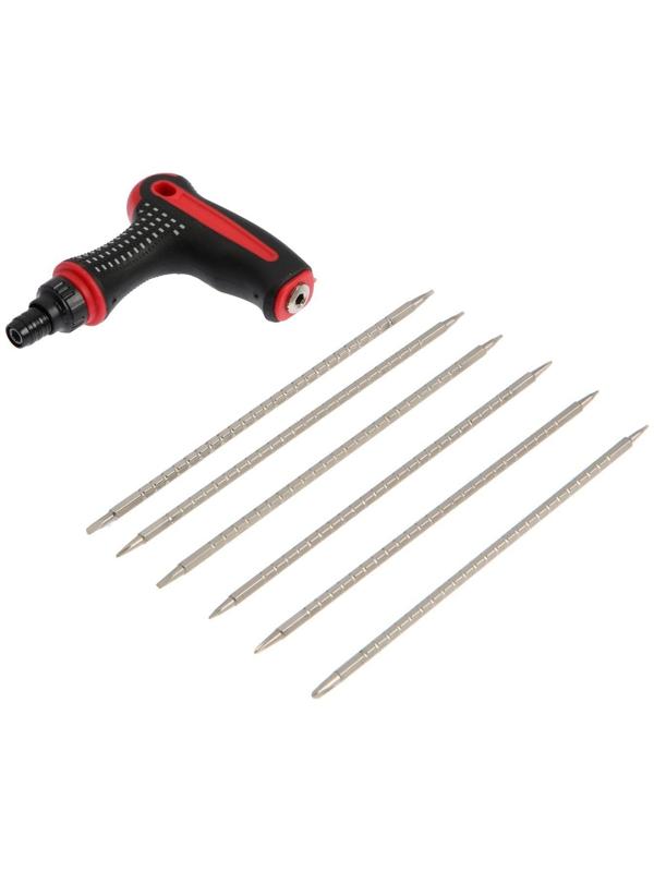 Отвертка комбинированная ТУНДРА, Т-образная 2К рукоятка, реверс, двухсторонние биты 6 шт.