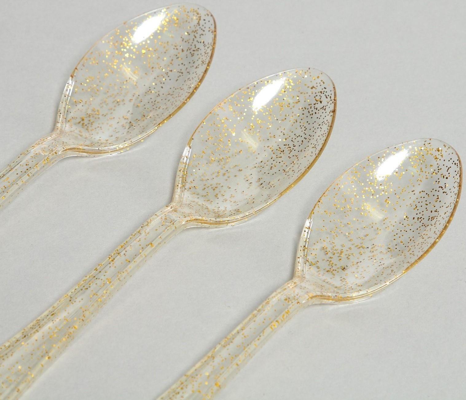 Ложки пластиковые «Блеск», в наборе 12 штук, цвет золото
