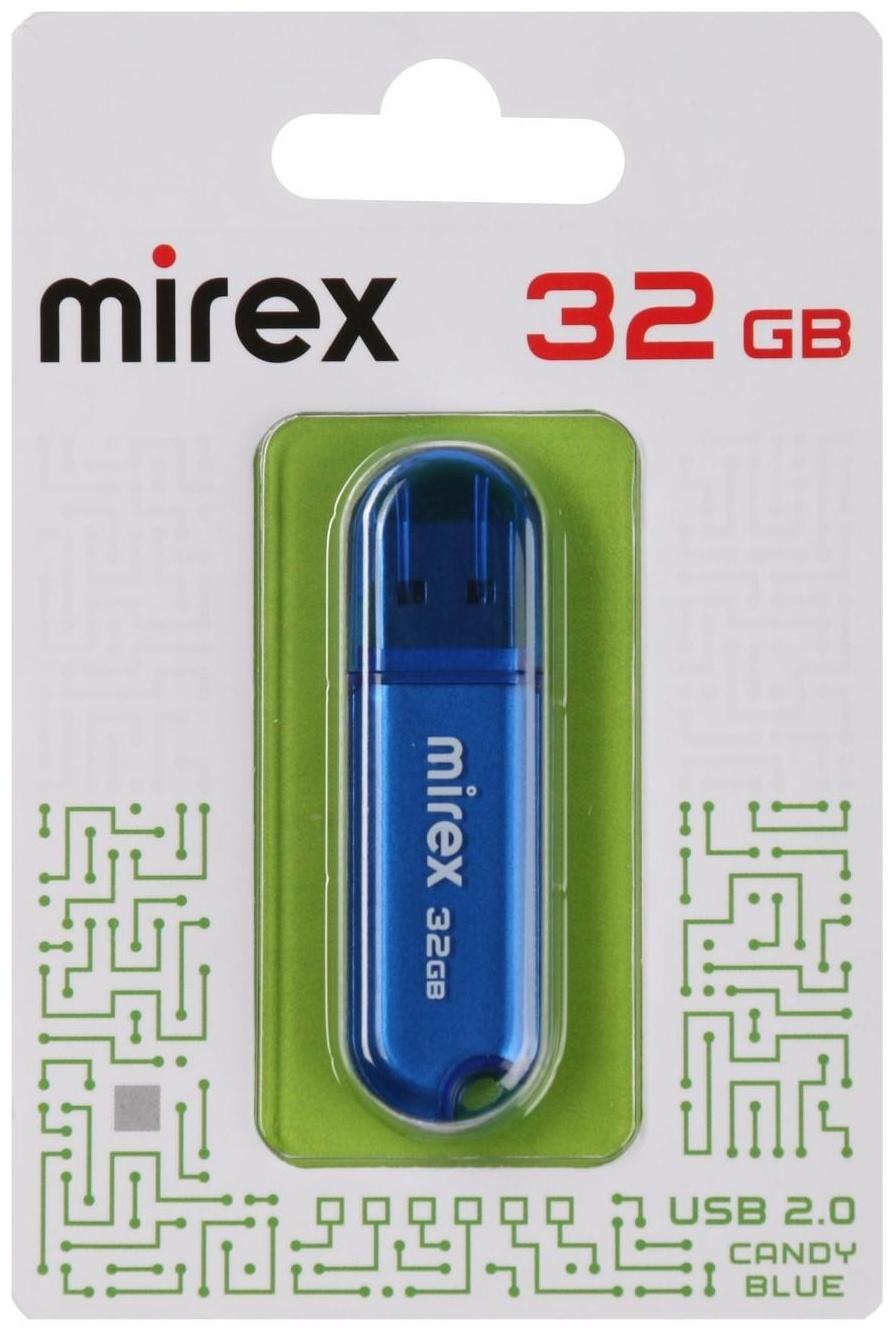 Флешка Mirex CANDY BLUE, 32 Гб ,USB2.0, чт до 25 Мб/с, зап до 15 Мб/с, синяя
