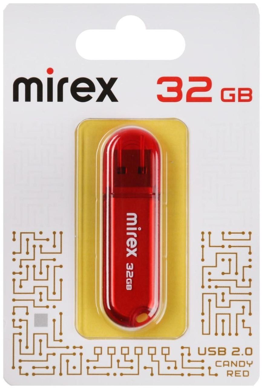 Флешка Mirex CANDY RED, 32 Гб ,USB2.0, чт до 25 Мб/с, зап до 15 Мб/с, красная