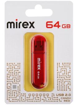 Флешка Mirex CANDY RED, 64 Гб ,USB2.0, чт до 25 Мб/с, зап до 15 Мб/с, красная