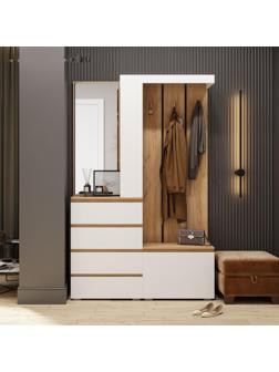 Прихожая Крона, 1260х350х1980, Дуб крафт золотой/Белый