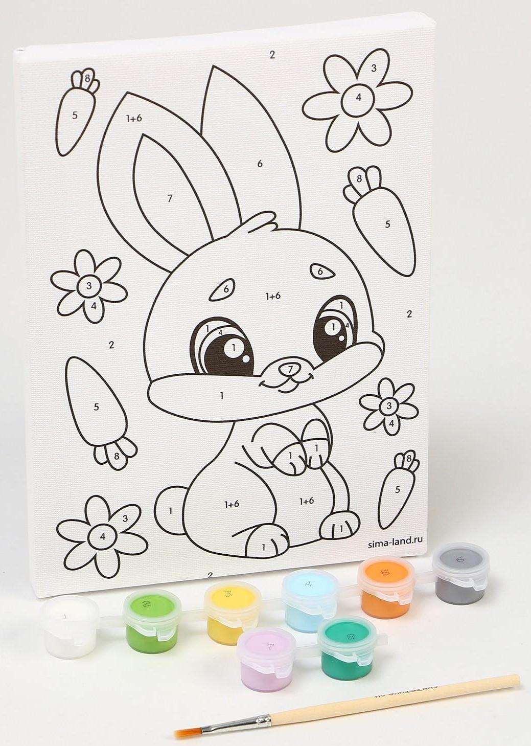 Картина по номерам «Зайка с морковками» 21х15 см