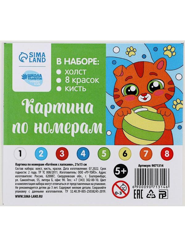 Картина по номерам «Котёнок с лапками» 21х15 см