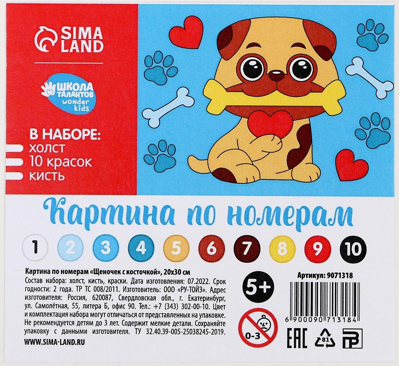 Картина по номерам «Щеночек с косточкой», 20х30 см