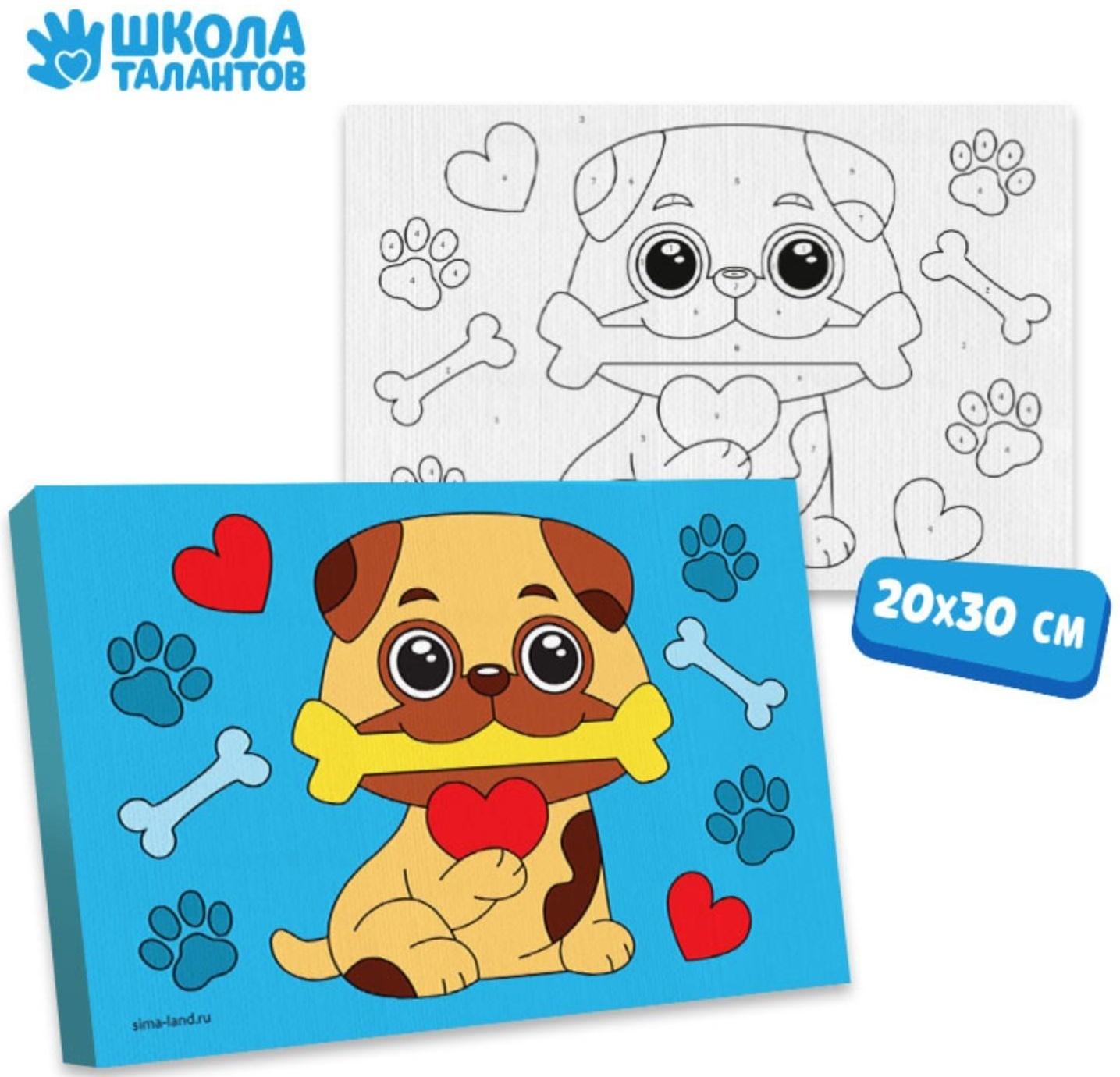 Картина по номерам «Щеночек с косточкой», 20х30 см