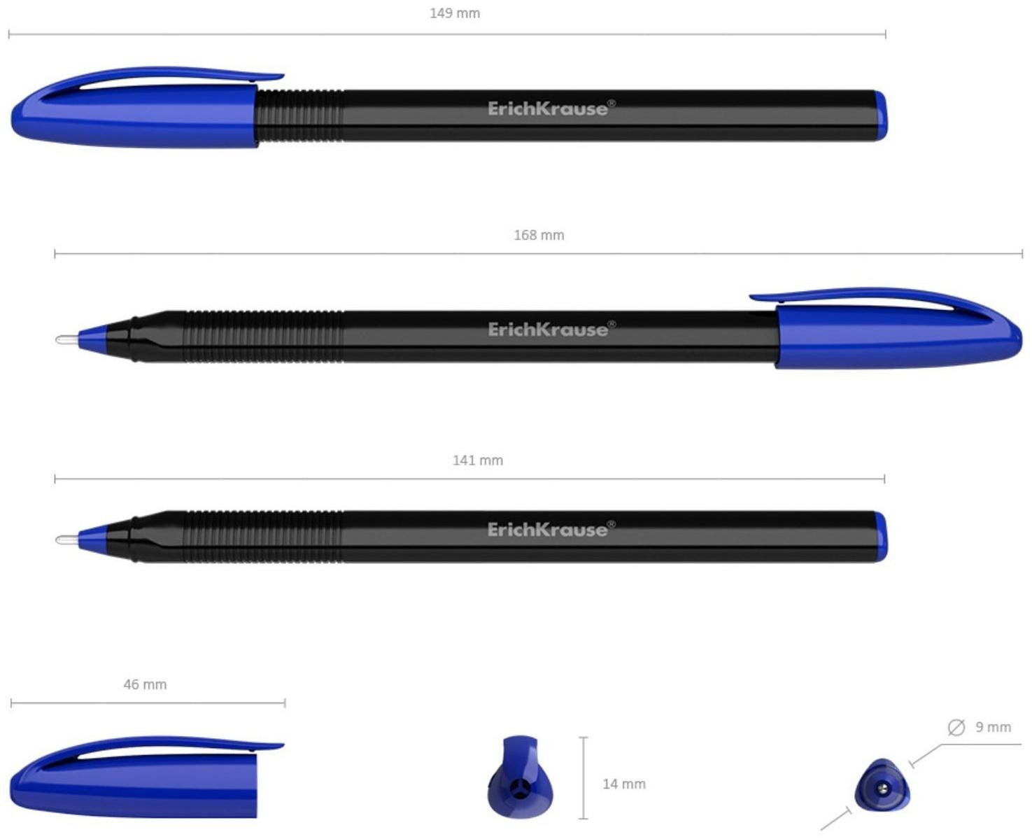 Ручка шариковая ErichKrause U-108 Black Edition Stick, узел 1.0 мм, чернила синие пониженной вязкости, длина линии письма 1000 метров, корпус черный