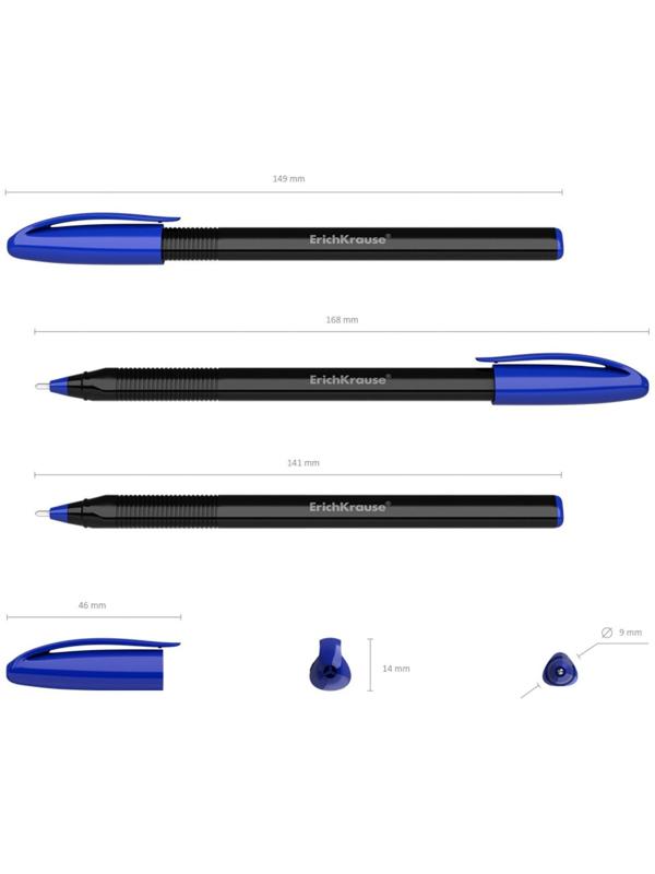 Ручка шариковая ErichKrause U-108 Black Edition Stick, узел 1.0 мм, чернила синие пониженной вязкости, длина линии письма 1000 метров, корпус черный