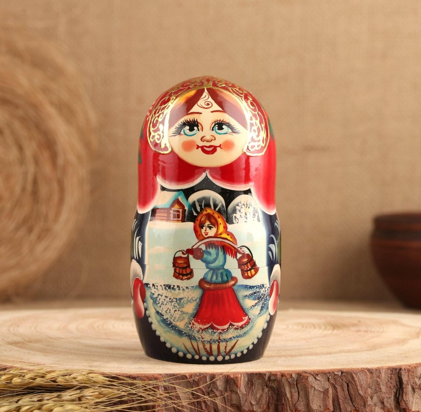 Матрёшка «Тройка», красный платок, 5 кукольная,  люкс