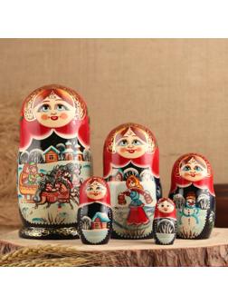 Матрёшка «Тройка», красный платок, 5 кукольная,  люкс