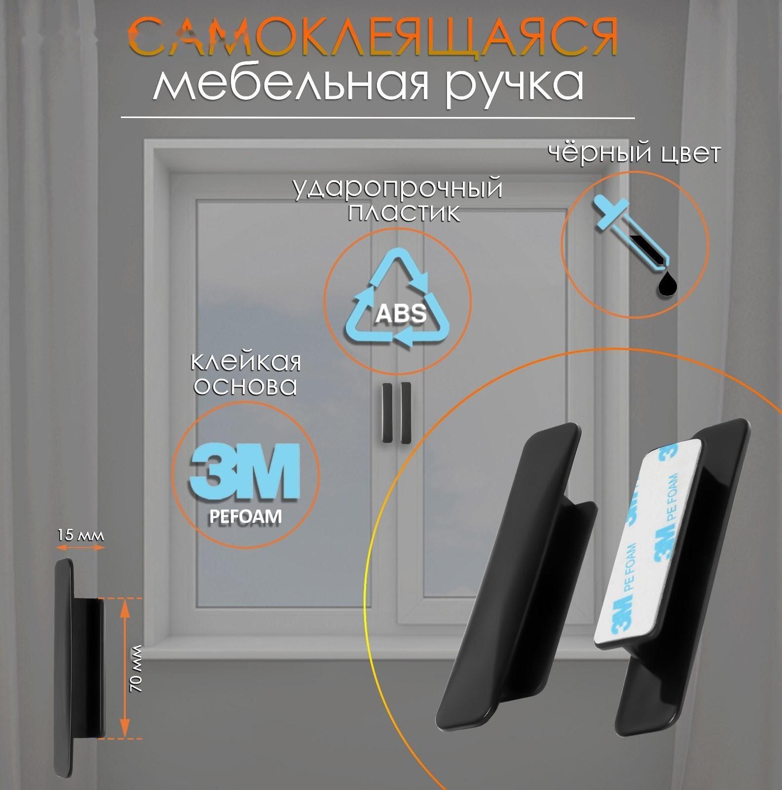 Ручка мебельная  самоклеющаяся CAPPIO, L=108 мм, пластик, цвет черный