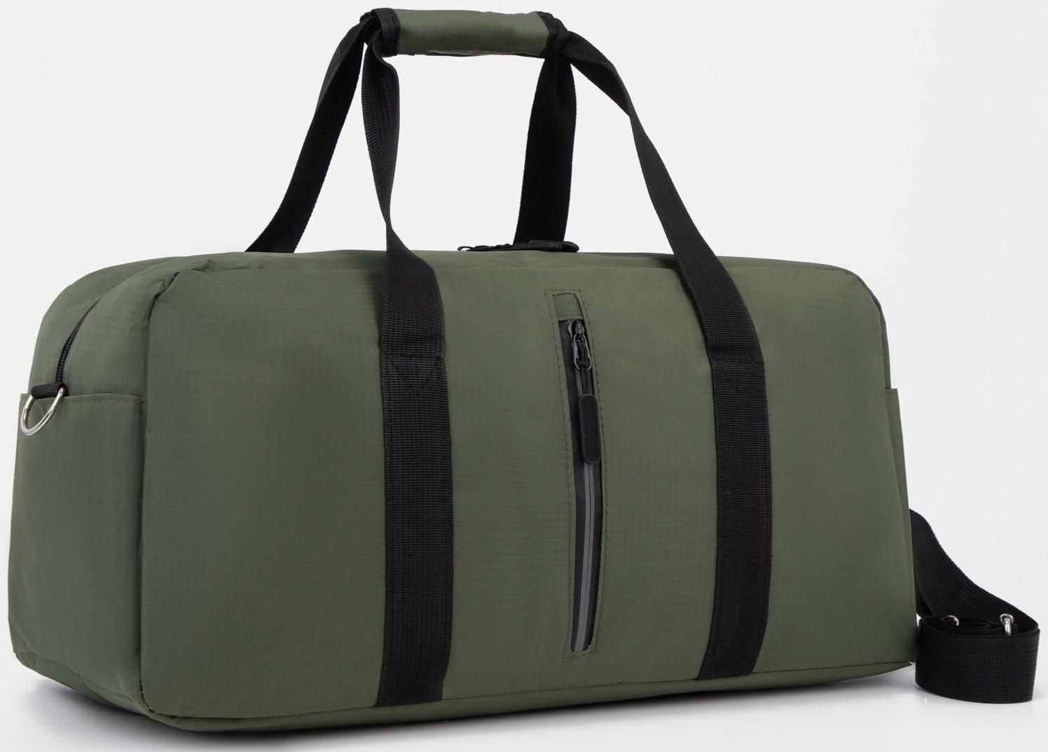 Сумка спортивная на молнии, 2 наружных кармана, цвет зелёный