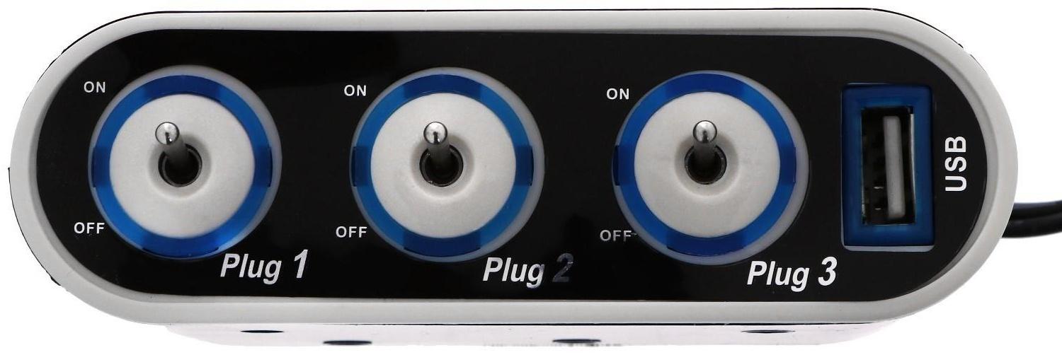 Разветвитель прикуривателя TORSO, 12-24 В, USB, провод 50 см, подсветка