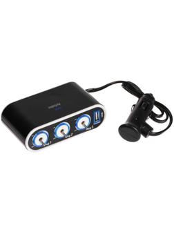 Разветвитель прикуривателя TORSO, 12-24 В, USB, провод 50 см, подсветка