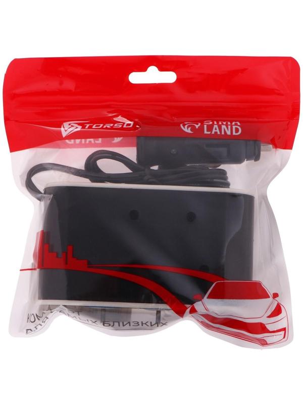 Разветвитель прикуривателя TORSO, 12-24 В, USB, провод 50 см, подсветка