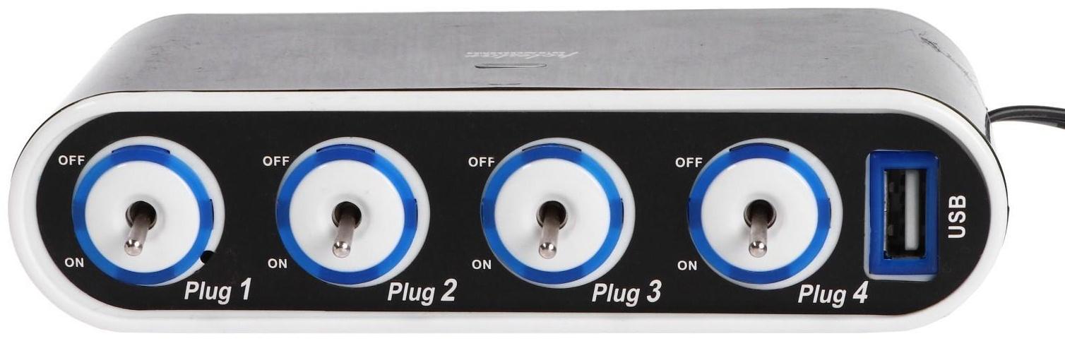 Разветвитель прикуривателя TORSO, 12-24 В, USB, провод 50 см, подсветка