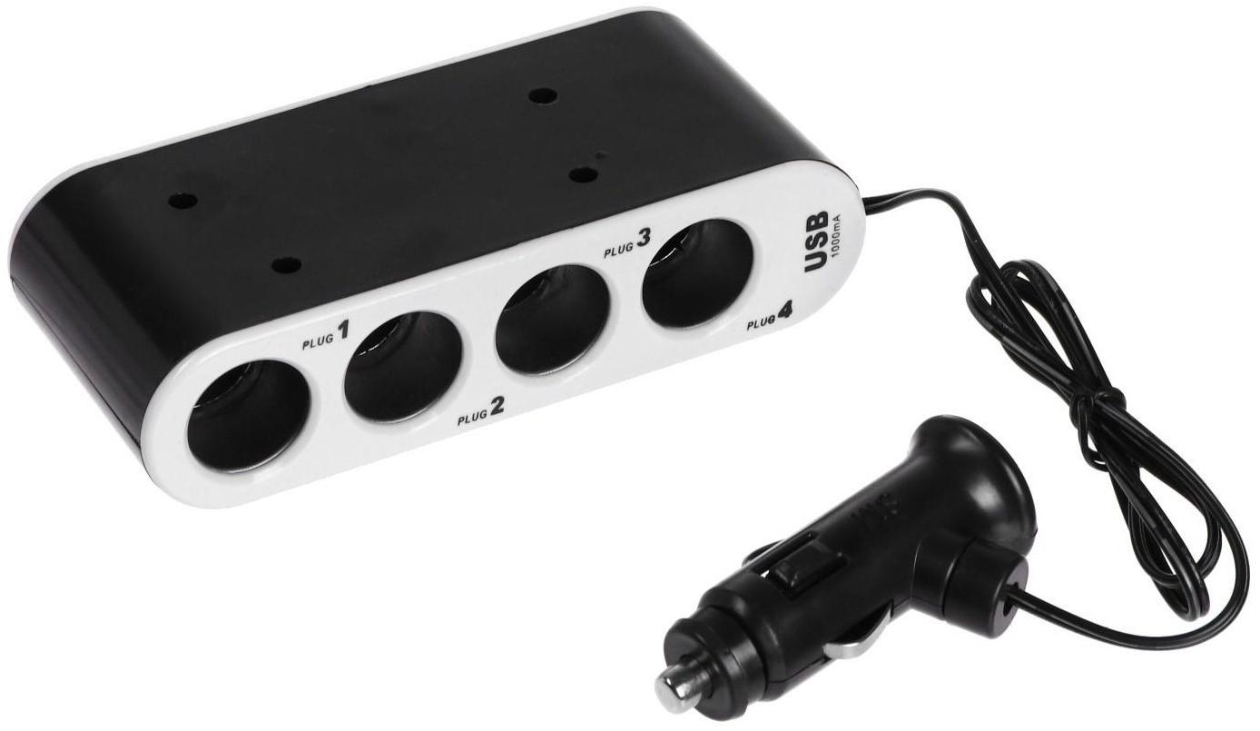 Разветвитель прикуривателя TORSO, 12-24 В, USB, провод 50 см, подсветка