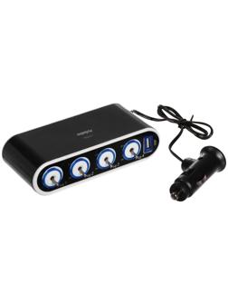 Разветвитель прикуривателя TORSO, 12-24 В, USB, провод 50 см, подсветка