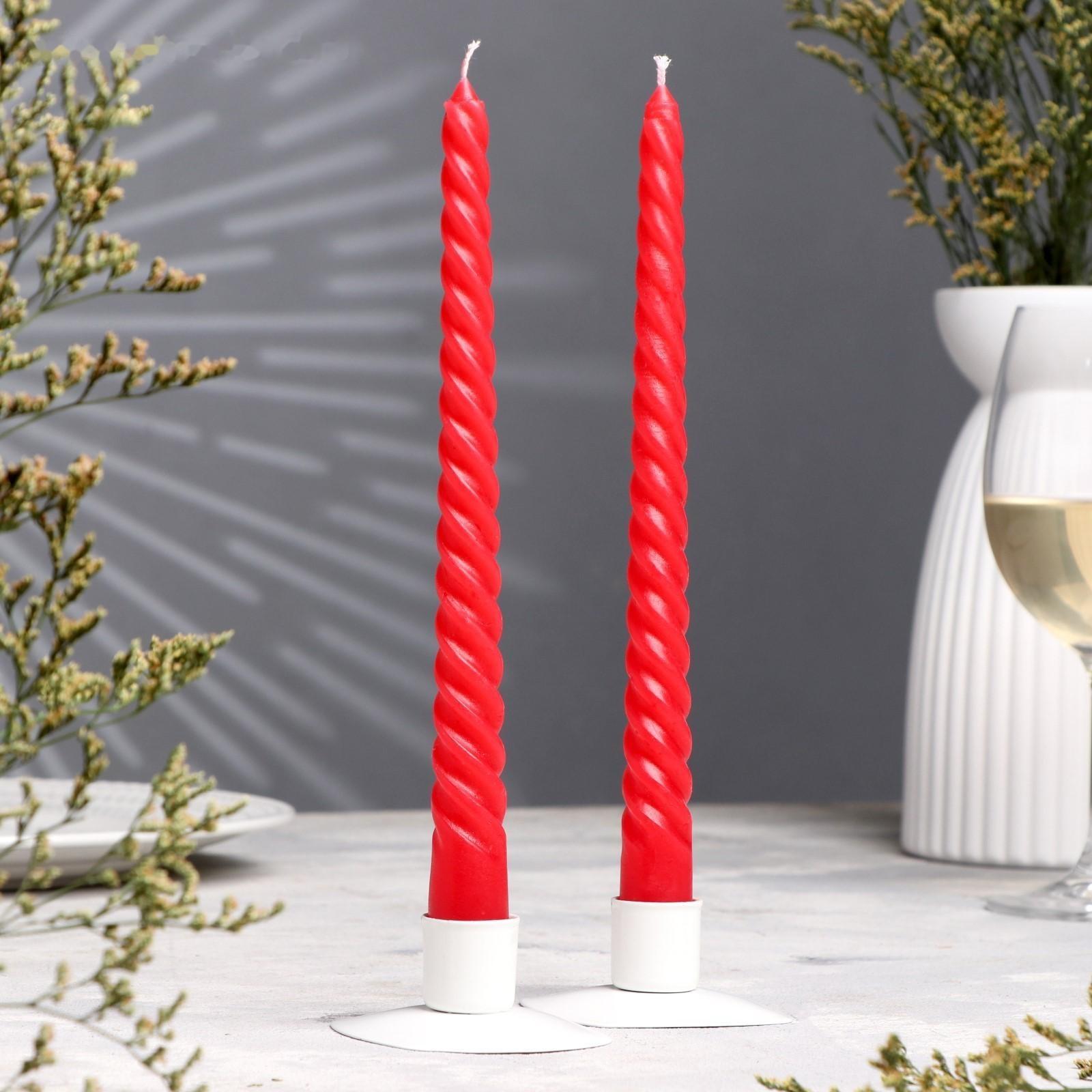 Набор свечей витых, 2,2х 25 см, 2 штуки, красный, 