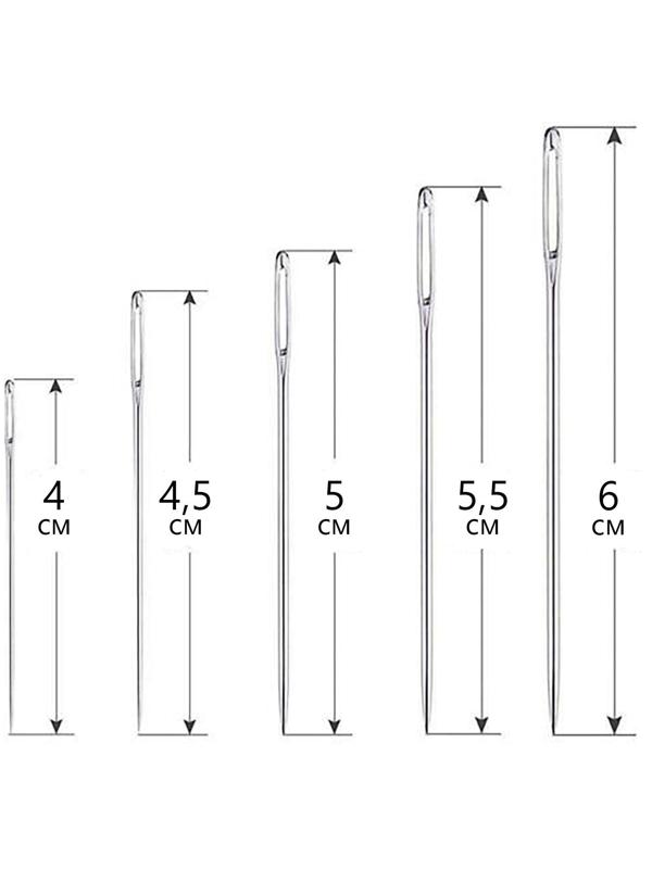 Иглы швейные, d = 0,85 / 1,05 / 1,25 мм, 4 - 6 см, 20 шт