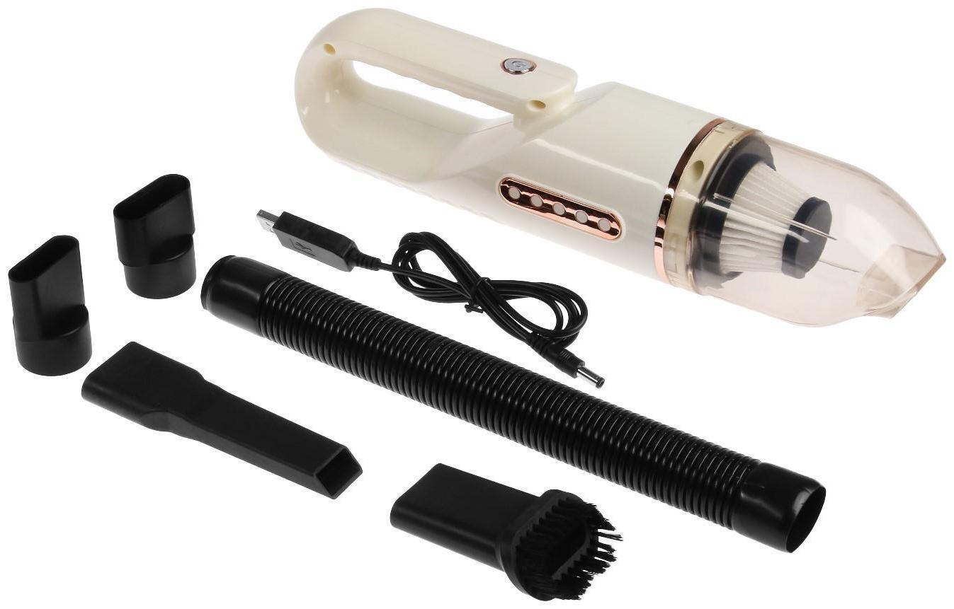 Пылесос автомобильный, беспроводной, 4 насадки, 120 Вт, 12 В, белый