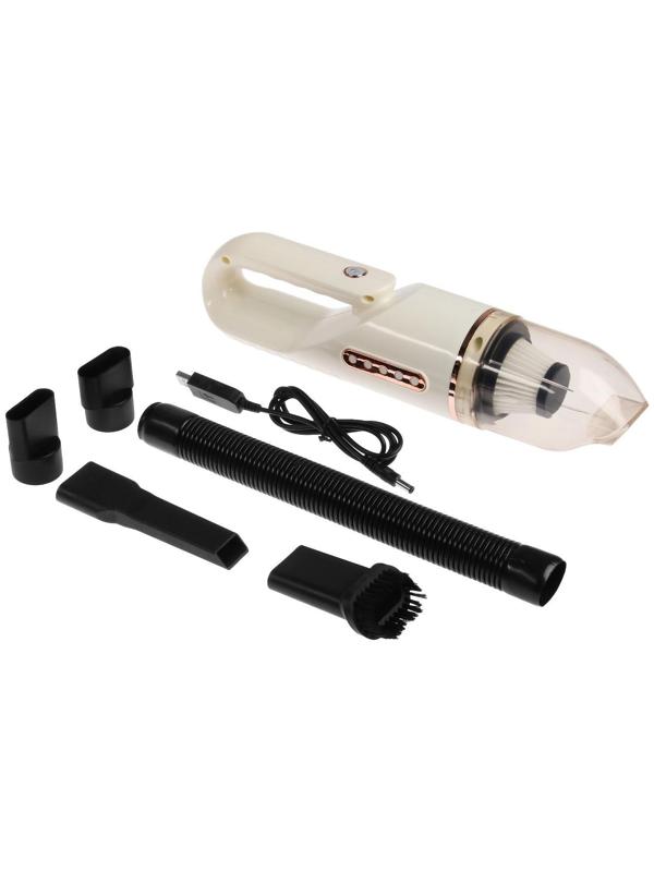 Пылесос автомобильный, беспроводной, 4 насадки, 120 Вт, 12 В, белый