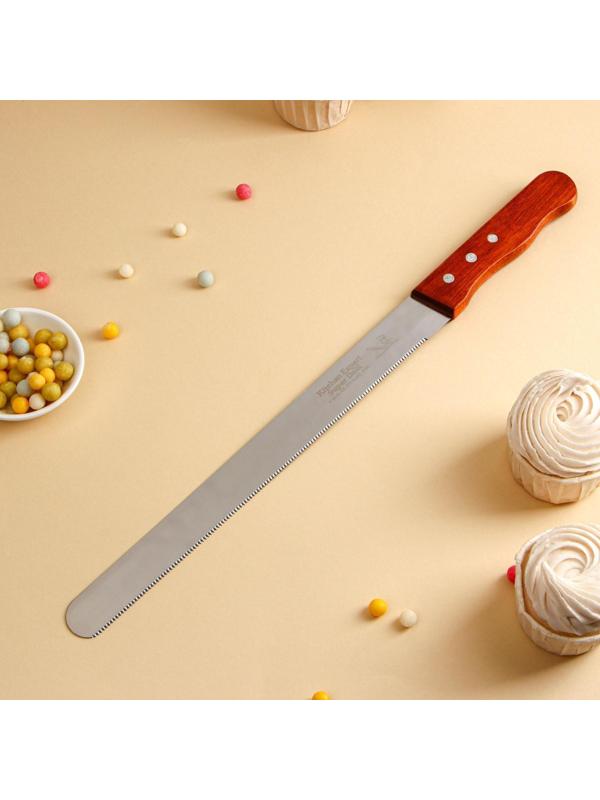 Нож для бисквита, мелкие зубцы, рабочая поверхность 29 см, ручка дерево