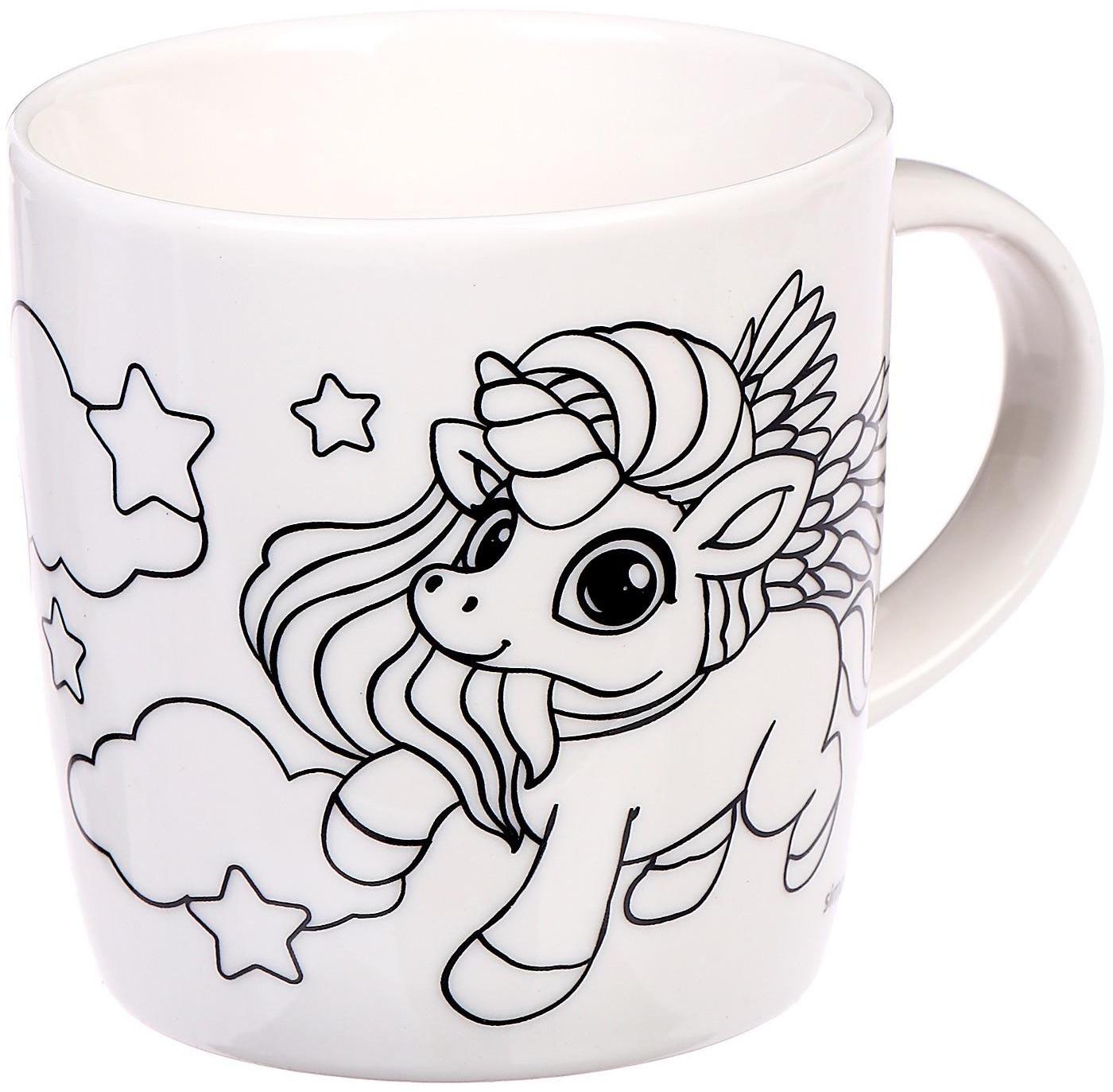 Роспись кружки красками «Яркий единорожка» с мягкой игрушкой 300 мл