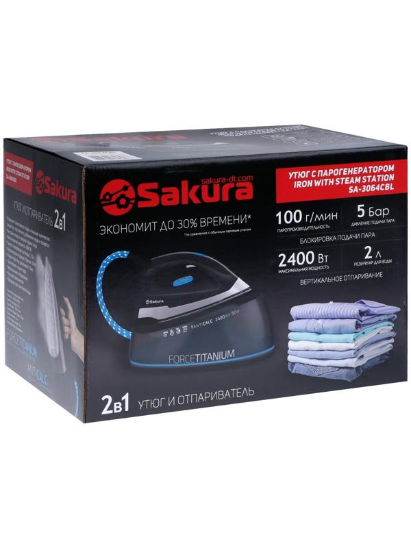Парогенератор Sakura SA-3064CBL, 2400 Вт, керам. подошва, 2000 мл, 100г/мин, чёрно-синий