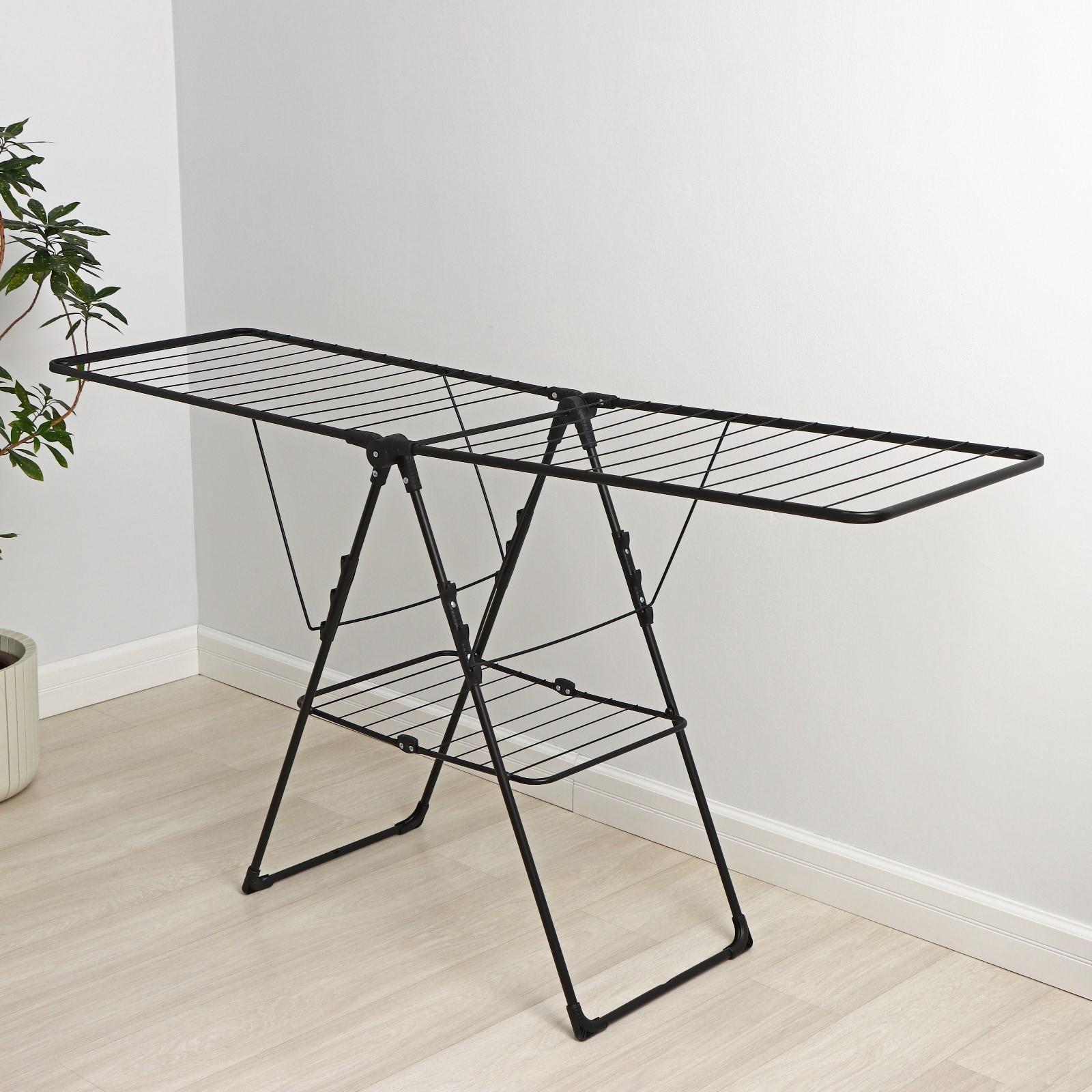 Сушилка для белья напольная двухуровневая, рабочая длина 21 м, цвет чёрный