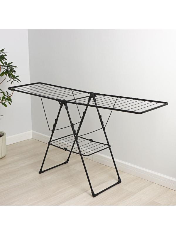 Сушилка для белья напольная двухуровневая, рабочая длина 21 м, цвет чёрный