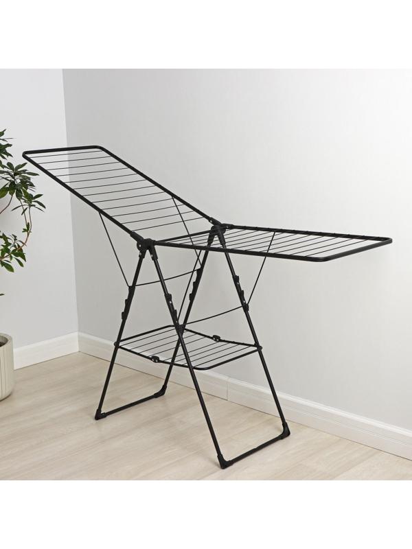 Сушилка для белья напольная двухуровневая, рабочая длина 21 м, цвет чёрный