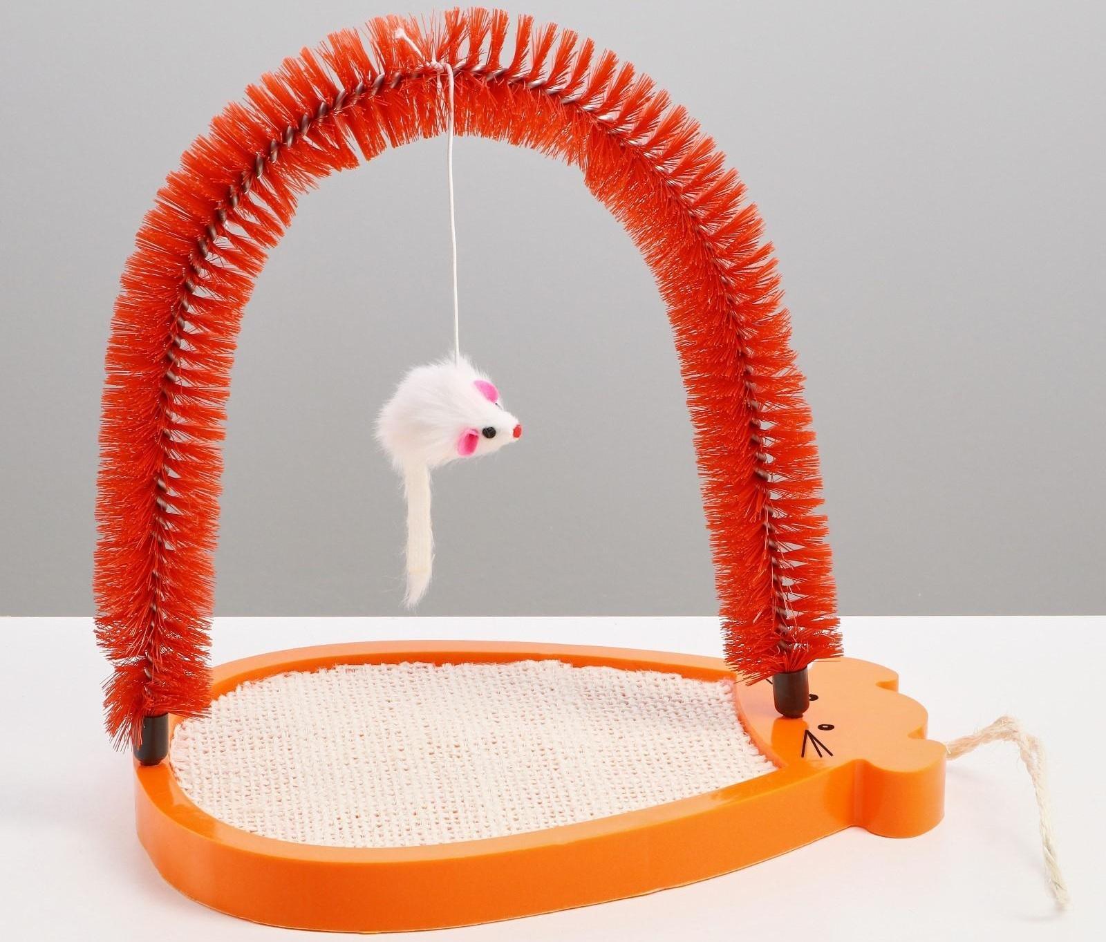 Комплекс для кошек с сизалевой когтеточкой, аркой-чесалкой и мышкой, коричневый