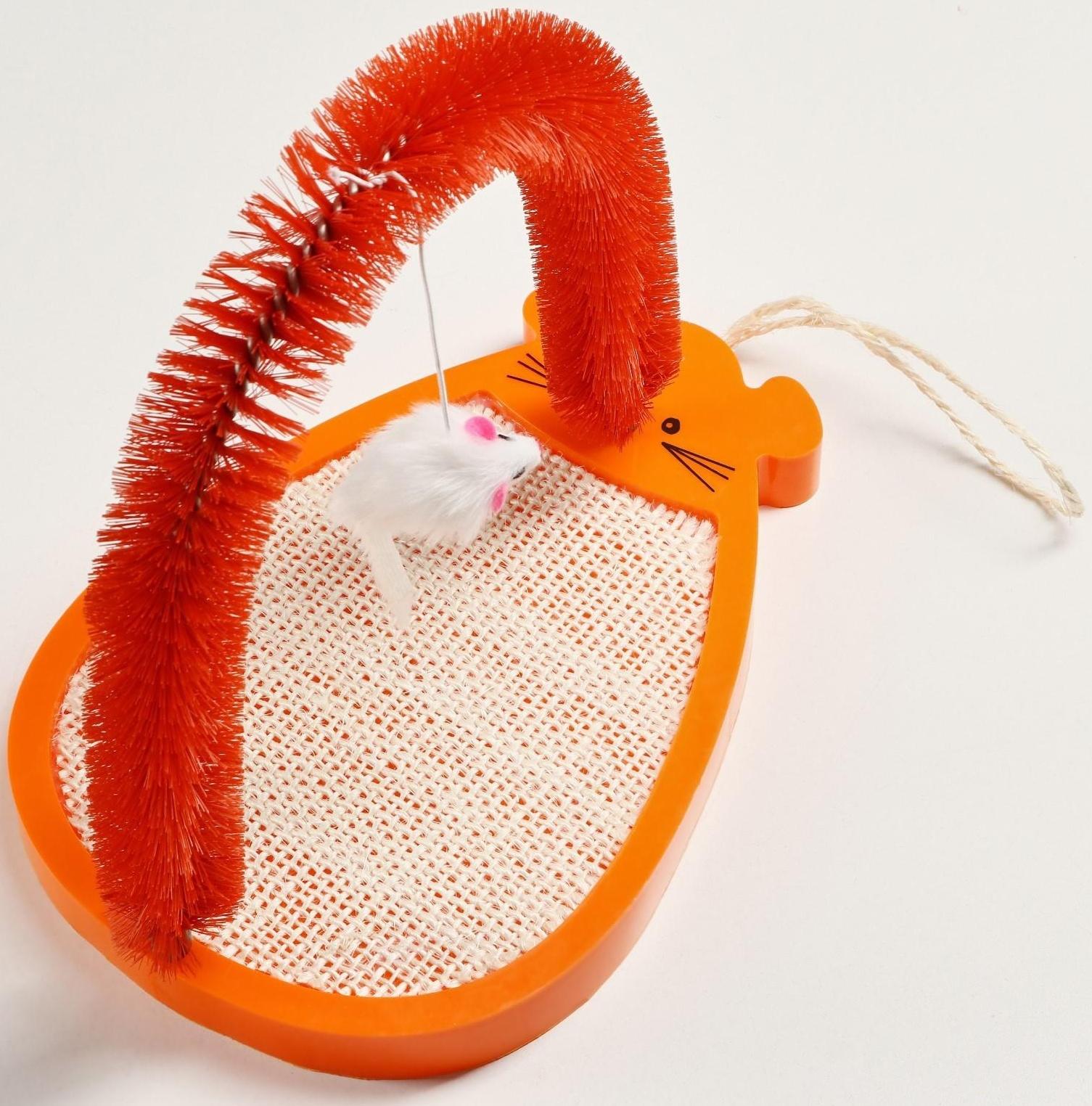 Комплекс для кошек с сизалевой когтеточкой, аркой-чесалкой и мышкой, коричневый