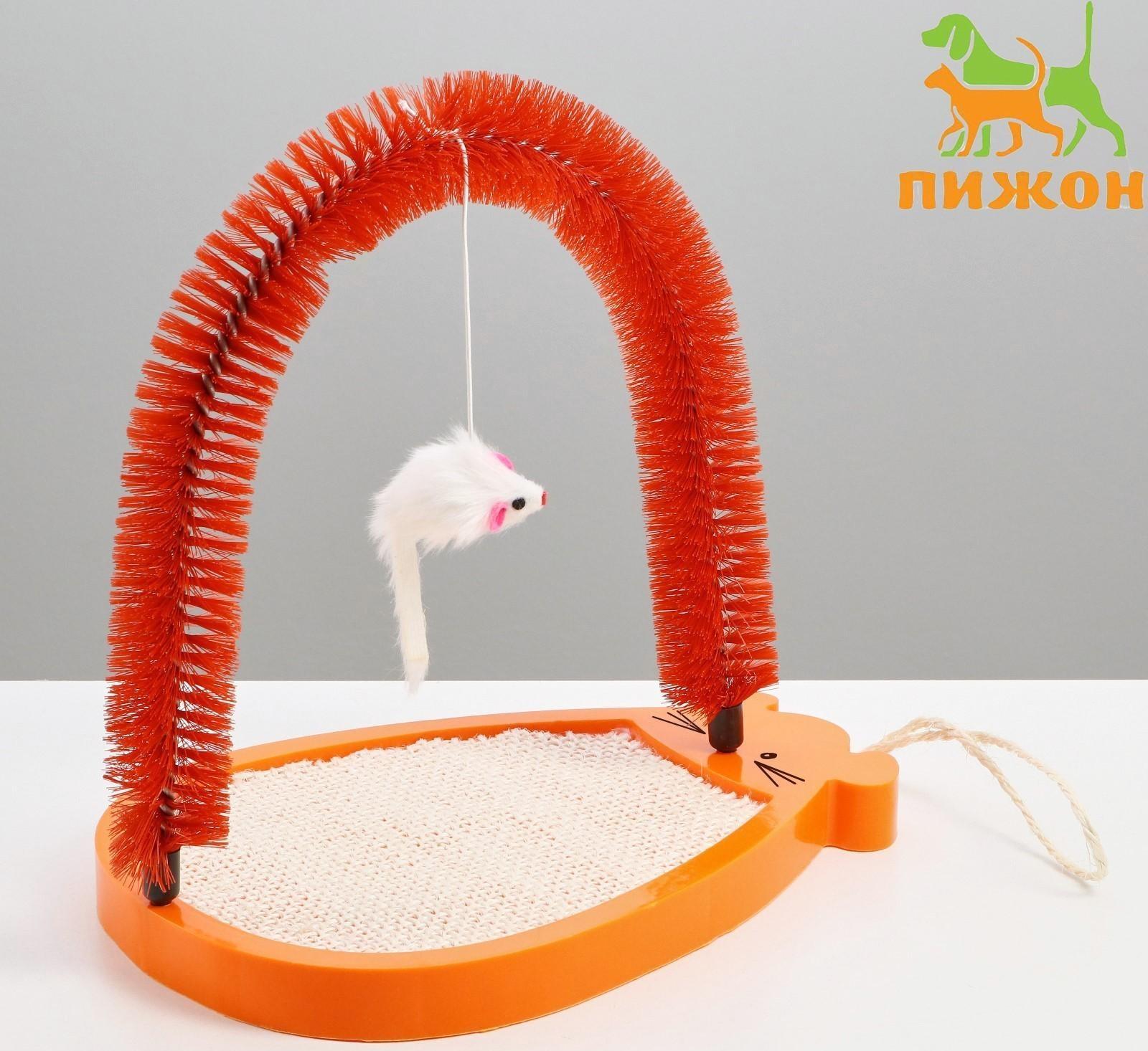 Комплекс для кошек с сизалевой когтеточкой, аркой-чесалкой и мышкой, коричневый